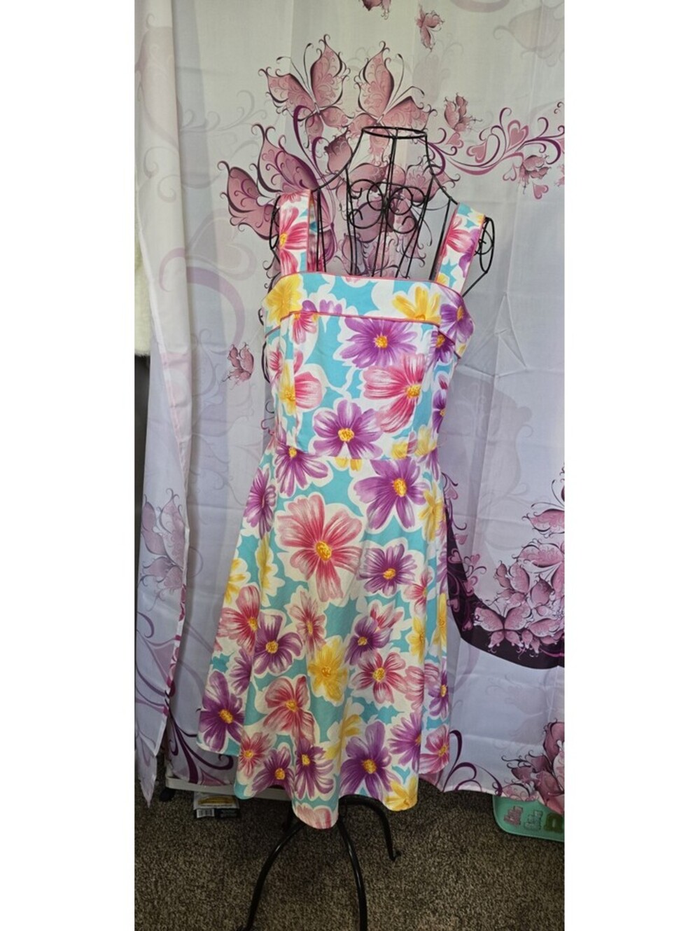 Scarlett Size 7/8 Floral Fit Flare A Line Sleeveless Lined Sun Dress Retro Look